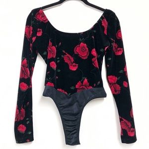 Rose Print Velvet Bodysuit 🌹